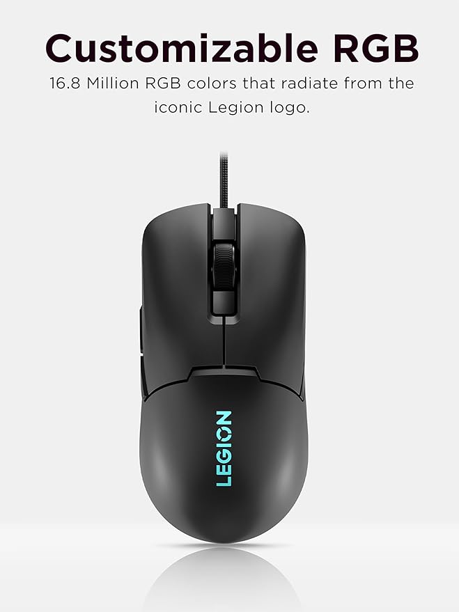 Lenovo Legion M300s RGB Wired Gaming Mouse - 8,000 DPI Adjustable Sensor, 6 Programmable Buttons & 20-Million Clicks Durability with Optimized Comfort (Black)