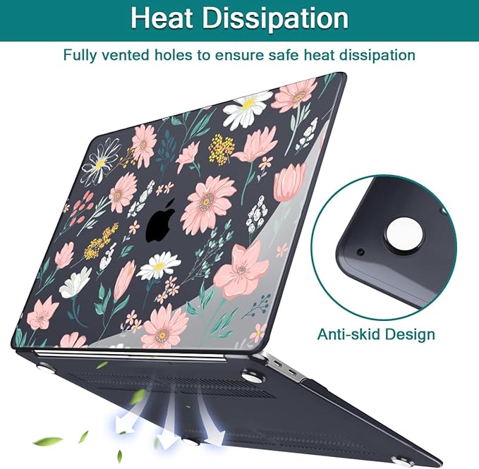 Teryeefi Design Case for MacBook Pro 13 inch M2 M1 A2338 A2251 A2289 A2159 A1989 A1706 (2016-2022,2024 Released), Shockproof Hard Shell for 13 inch MacBook Pro - Petal and Flowers