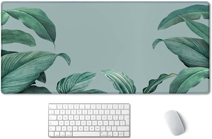 SSOIU Extended Gaming Mouse Pad - Non-Slip Water-Resistant Rubber Base Computer Keyboard Mouse Mat, 35.5 x 15.7-inch XX-Large Desk Mat, Ideal Partner for Work & Game, Foliage Tropical Leaves