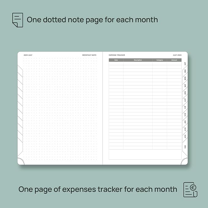 POPRUN Monthly Planner 2025-2026 (Medium- 6.5'' x 8.5'' Soft Cover), 18-Month Calendar Book (Jul.2025-Dec.2026), Calendar Planner with Monthly Tabs & Pocket, 100 GSM Paper - Blue Green