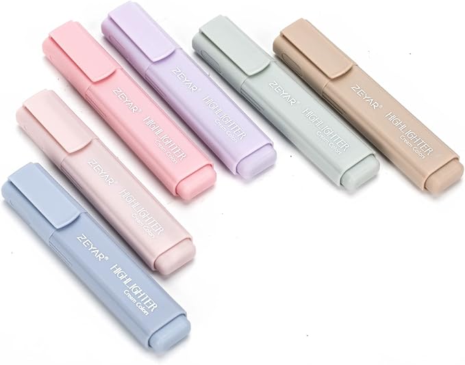 ZEYAR Highlighter Pen, Cream Colors Chisel Tip, Aesthetic Highlighter Marker, Water Based, Quick Dry, No Bleed, for Bible Study Notes School Office (6 Delight Colors)