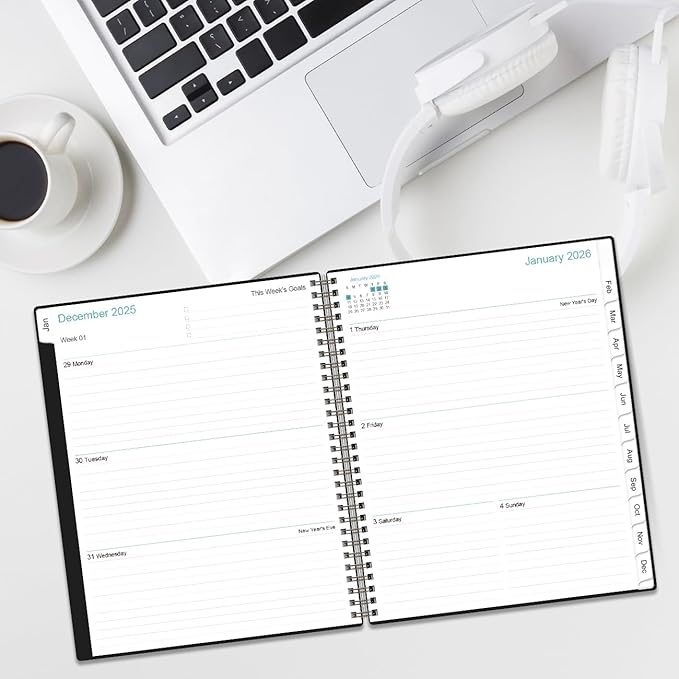 2026 Planner - Planner 2026 from January 2026 to December 2026 with 12 Monthly Tabs, Flexible Cover, Inner Pocket, 8.5" x 11", Black-B