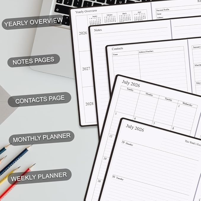 Planner 2026-2027 - 18 Months (Jan 2026 - Jun 2027) Agenda Planner 5.8" x 8.5", 2026-2027 Weekly & Monthly Planners with Hard Cover, Black