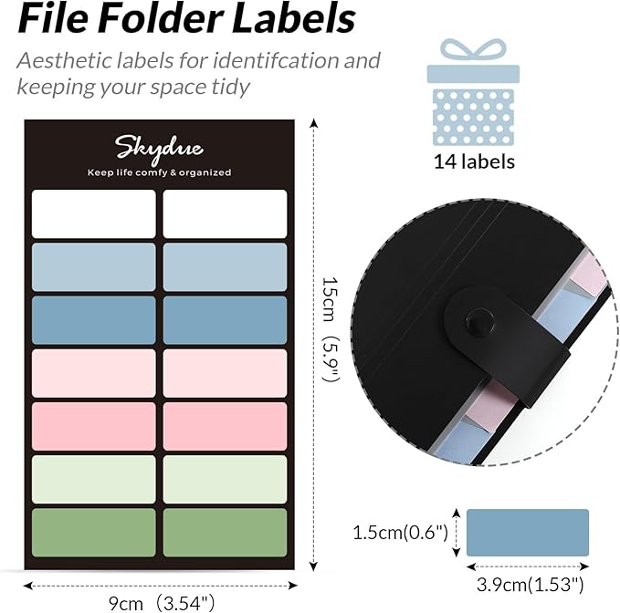 SKYDUE Expanding File Folders with Labels,8 Pockets Accordion File Organizer, Portable Document Paper Organizer, A4 Letter Size Filing Folder for Office, Pack of 4, Black