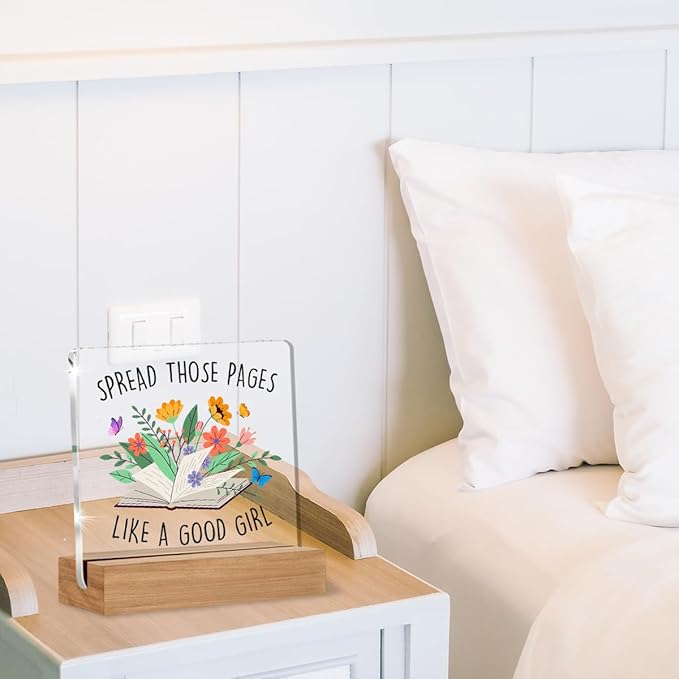 Reader Gifts for Book Lovers, Book Acrylic Plaque Gifts for Girls, Funny Reading Gift for Bookish, Spread Those Pages Like a Good Girl Desk Signs Decor 4 × 4 Inches