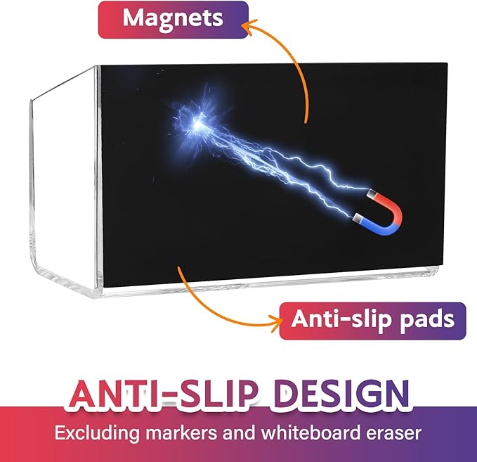 Magnetic Dry Erase Marker Holder for Whiteboard，Acrylic Magnetic Pen Holder for Fridge, 2 Compartments Whiteboard for Office, Home, Locker(Clear)-Brown