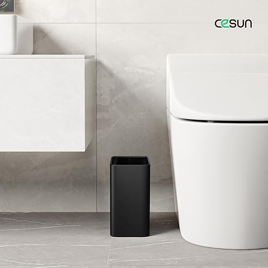 Cesun Small Bathroom Trash Can 2.1 Gallon Wastebasket, Modern Metal Garbage Can Office Waste Basket, Matte Black Stainless Steel Trash Bin for Bedroom, Home Office, Toilet, rv, Near Desk, Under Sink