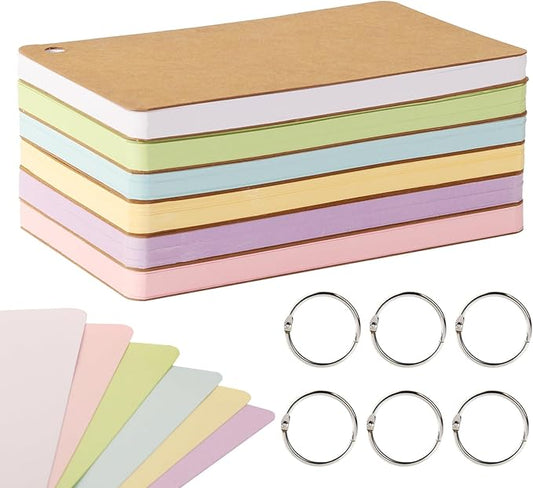 6 Pack Blank Index Cards 4 x 6 Inches, 360 PCS Colored Blank Index Flashcards Blank Flash Cards with Rings, Note Cards Punched for Study, Office and Home