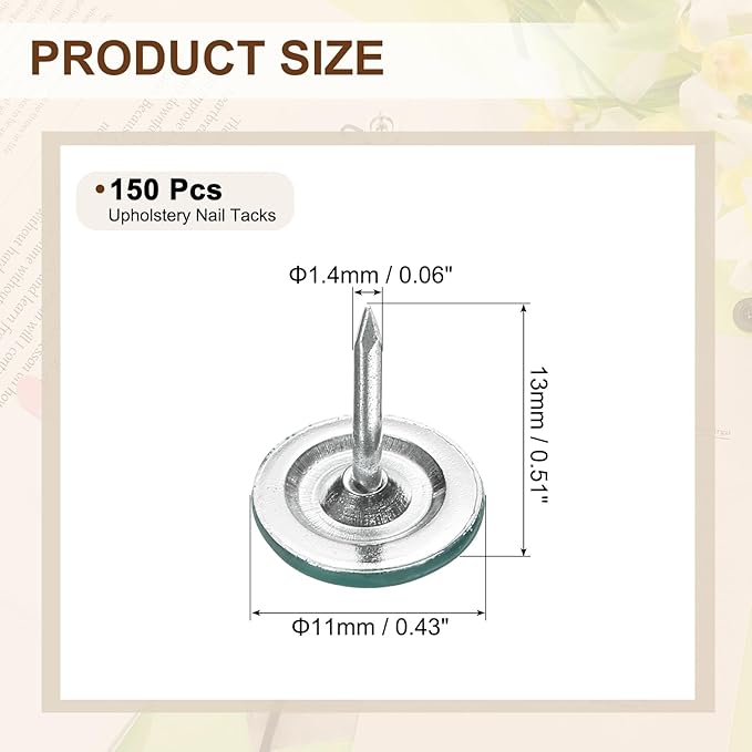 uxcell 150Pcs Upholstery Tacks, 11mmx13mm Flat Head Thumb Tack Decorative Furniture Nails Push Pins for Furniture Sofa Headboards, Green
