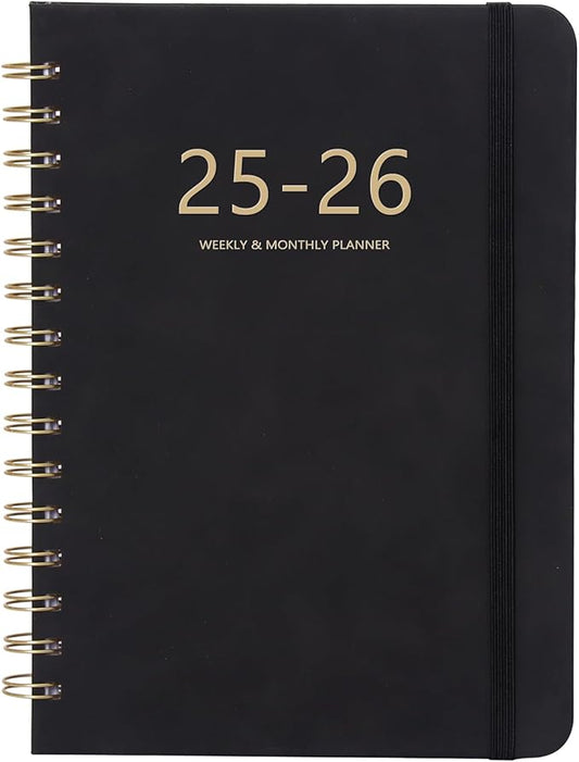 Academic Planner 2025-2026, Weekly and Monthly Calendar Planner, July 2025 - June 2026, 6.4" x 8.5", Faux Leather Cover Yearly Teacher Student Planning Agenda Book with Tabs, Pocket, Notes(Black)