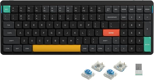 nuphy Air96 V2 Wireless Mechanical Keyboard,100 Keys RGB Backlit Keyboard,Supports Bluetooth 5.1,2.4G and Wired Connection,for PC/Laptop/Windows/Mac -Black Gateron Blue Switch