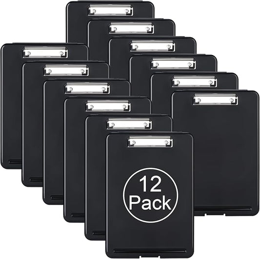 ZCZN Plastic A4 Form Storage Box Case, Clipboard Case, Bulk clipboard Set Suitable for School, Utility, Industrial Office, Medical Personnel, Black, 12 Pack