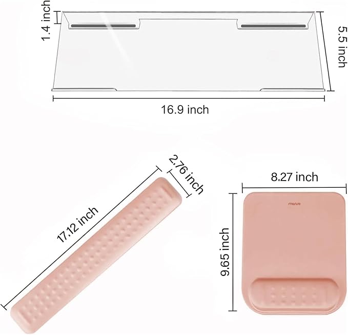 MOSISO Computer Keyboard Stand&Wrist Rest Support for Keyboard &Mouse Pad Set, Ergonomic Massage Wrist Rest Set, Easy Typing Working Acrylic Clear Stand for Office Home, Mocha