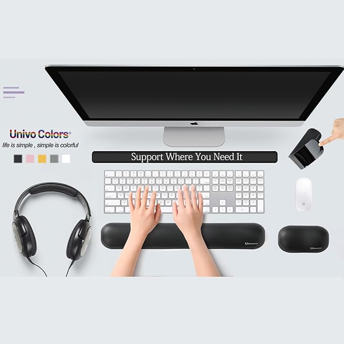 UnivoColors Design-Wave Keyboard Wrist Rest, Artificial Sheepskin+Memory Foam+Ergonomic+Anti-Slip Gel, Resilience Support During Work and Gaming,Keyboard Accessory,Yellow