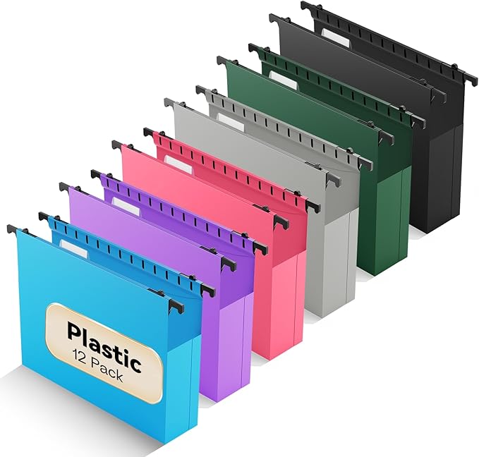 Plastic Extra Capacity Hanging File Folder,12 Pack Expanding Hanging File Folders Letter Size, Heavy Duty Folders 2 Inch Expansion, Reinforced Hanging Folders Designed for Bulky Files(Colorful)
