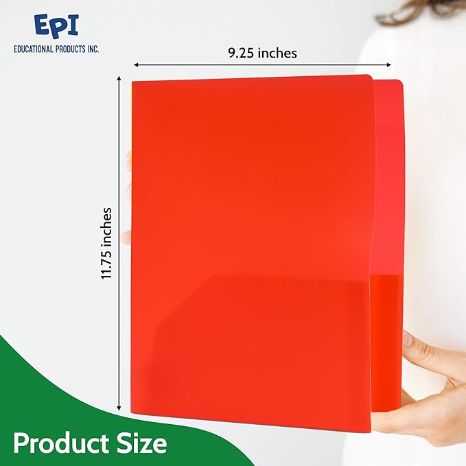 24 Pack Red Plastic Folders with Pockets Heavy Duty. 2 Pocket Folder no Prongs Bulk. Tear-Resistant Letter Size 8.5x11. Presentation Ready School and Office Supplies