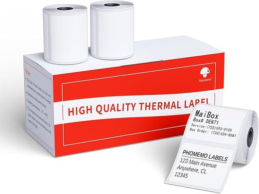 3 Rolls Phomemo Thermal Labels- 1.57''x 1.57'' Sticker Label Compatible for Phomemo M110/M220/M108/M250/M120/M150/M260 Thermal Printer, for Barcode, Address, Mailing, Black on White