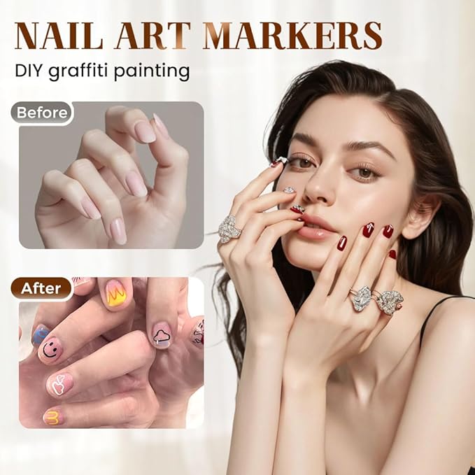 Nail Art Pens Set 12 Colors Nail Art Markers,2025 Nail Polish Pens Drawing Painting Pen for Home Salon,Quickly Dry Nail Art Nail DIY Decoration for Adult Kids (24-Colors)