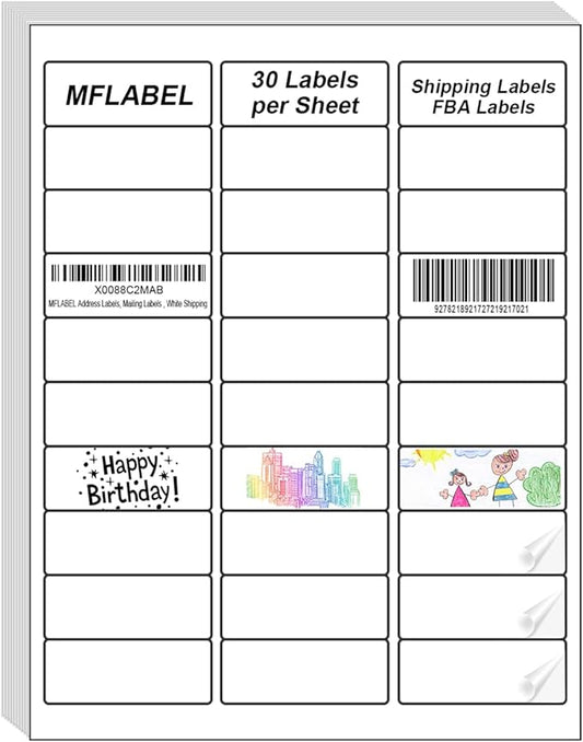 MFLABEL Address Label, 1" x2-5/8 Mailing Sticker, 30-UP White Shipping Labels for Inkjet or Laser Printer, 90000 Sticker Labels (3000 Sheets), 30 Label per Sheet