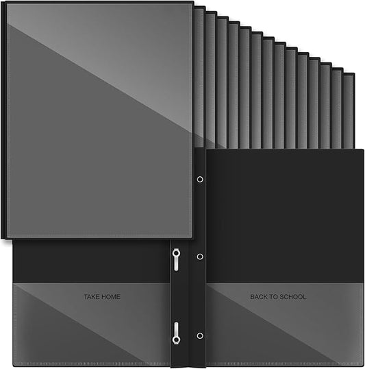 Henoyso 48 Pcs Plastic Folders with Clear Front Pocket and 3 Prong Take Home Plastic 2 Pocket Folder Back to School for Students Parent Teacher Communication for School Office (Black)
