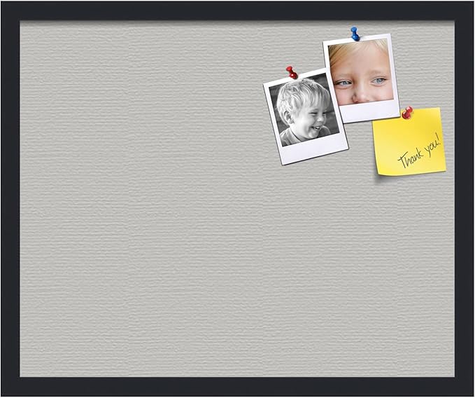 PinPix 22x18 Inch Cork Bulletin Board. This Decorative Framed Pin Board Comes with Light Stone Design and a Satin Black Frame. Ideal for Home Office Decor or Message Board (PinPix-1809)