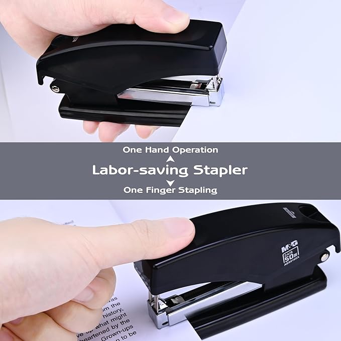 M&G Desk Effortless Stapler with 2000 Staples, 50 Sheets Capacity Heavy Duty Office Staplers, Jam Free, One Finger Touch Stapling Ergonomic Stapler for School Home Office Supplies (Black)
