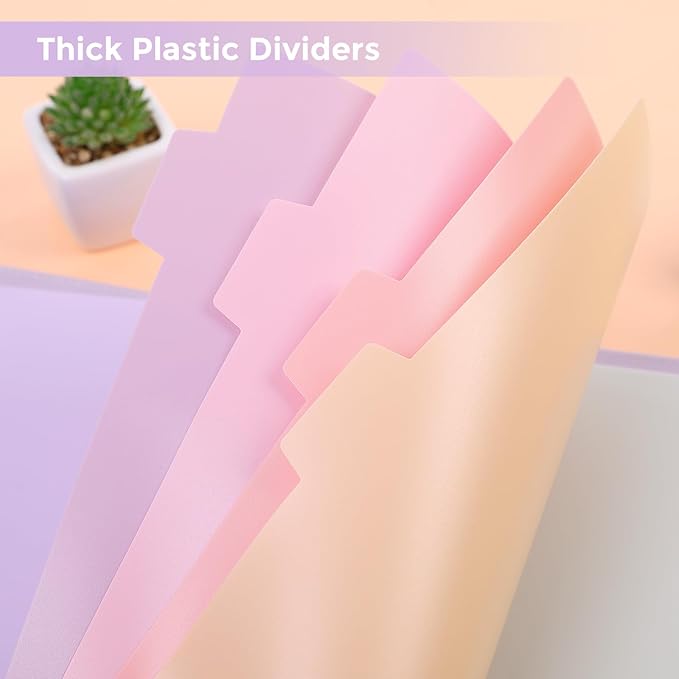 SKYDUE Durable Plastic 8-Tab Dividers, Big Tab Dividers for 3 Ring Binder, Write & Erase 3 Ring Binder Dividers with Tabs, with Sticker Labels, 1 Set, Pastel Color (Purple)