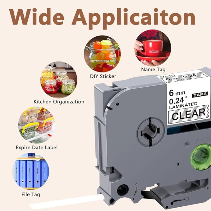 Hehua Tze Tz 6mm 0.23 Laminated Clear Tape Compatible for Brother Label Maker Tape TZe-111 TZe111 TZ-111 TZ111 for Ptouch PT D200 D210 H110 1880, 1/4'' x 26.2ft Black on Clear, 3 Pack