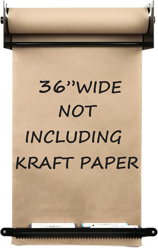 36" Kraft Paper Dispenser Wall Mount，Butcher Paper Dispenser，Paper Roll Cutter to Do Lists,Ideal for Home,Office Wall Paper Holder with Serrated Edge Cut Bar-Black