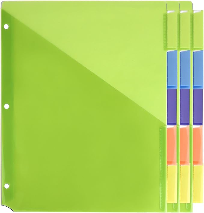 Darice 5-Tab Plastic Dividers 15 Pcs - Binder Dividers with Pockets and Tabs - Multicolored Plastic Divider for 3 Ring Binder - File Organization – Ideal for Office, Back to School Supplies