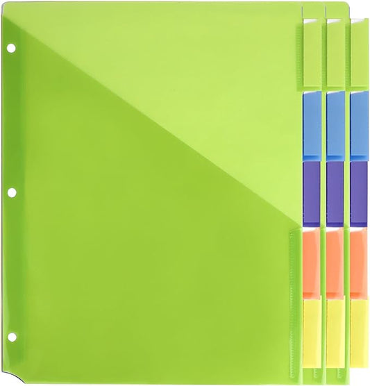 Darice 5-Tab Plastic Dividers 15 Pcs - Binder Dividers with Pockets and Tabs - Multicolored Plastic Divider for 3 Ring Binder - File Organization – Ideal for Office, Back to School Supplies