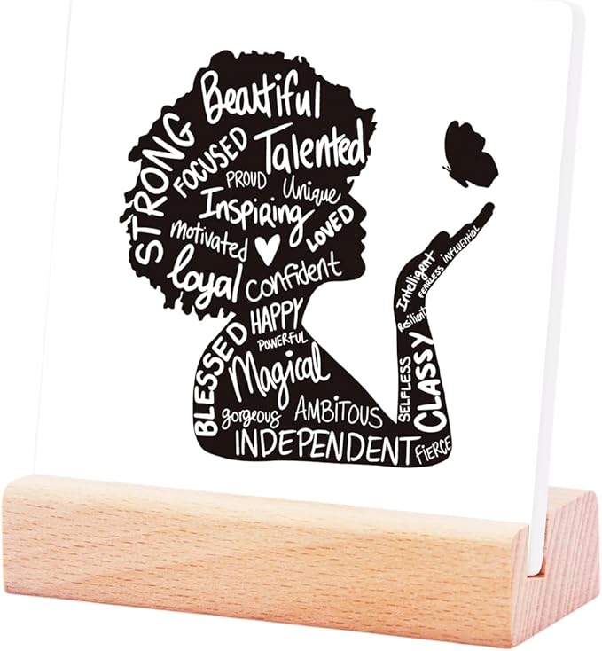 Inspirational Office Desk Decor for Women Girls,Strong Beautiful Loved Ceramic Plaque Sign for Office Desk Decor,Positive Gifts for Boss Colleague