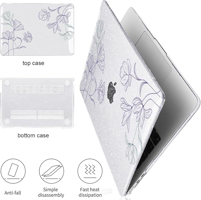 Case Compatible with MacBook Air 13.6 inch 2025 2024 2023 2022 M4 M3 M2 A3113 A2681 A3240 Cover with Touch ID, Pattern Plastic Hard Shell Case for MacBook Air 13 M4 2025, Purple Line Flower