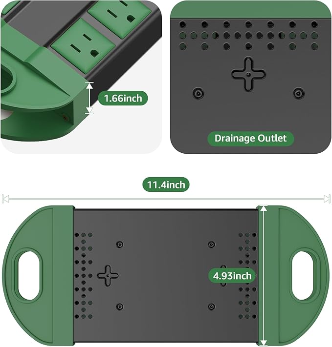 CCCEI Outdoor Power Strip Weatherproof with 8 Plug, Waterproof Extension Cord with Multiple Outlets, Christmas Exterior Garden Yard Surge Protector 6FT, Green.