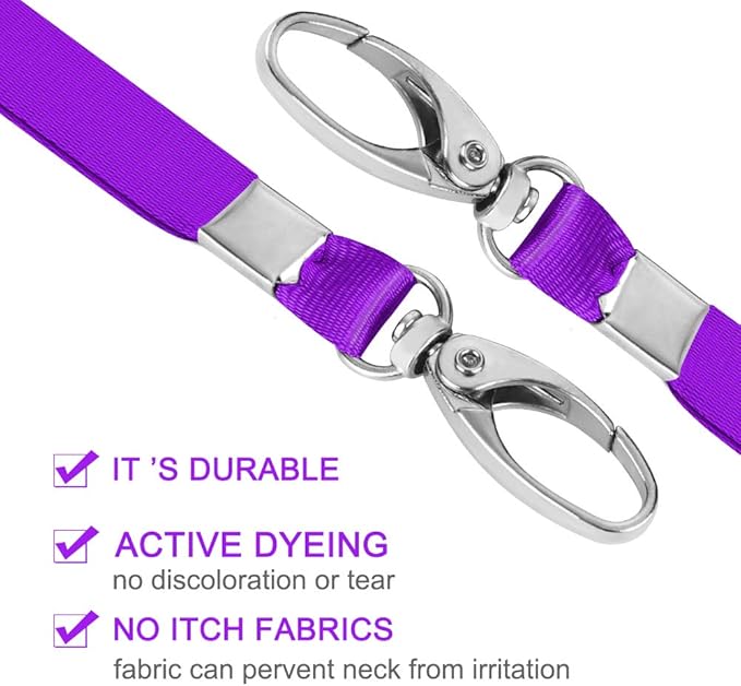 50 Pack Lanyards for Id Badges Holder Bulk Lanyard with Clip Swivel Hooks(Purple)