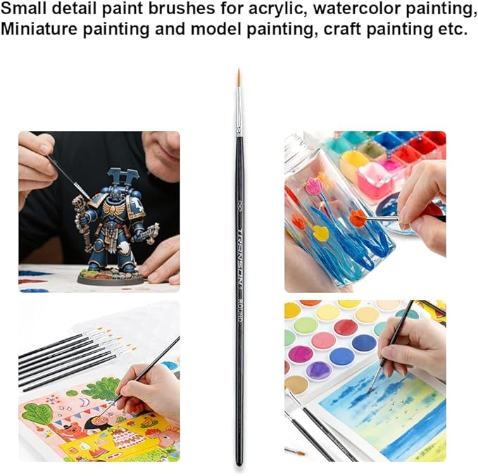 Transon 12pcs Small Detail Painting Brushes for Miniature Model Painting, Suitable for Acrylic Watercolor Gouache Oil Paint