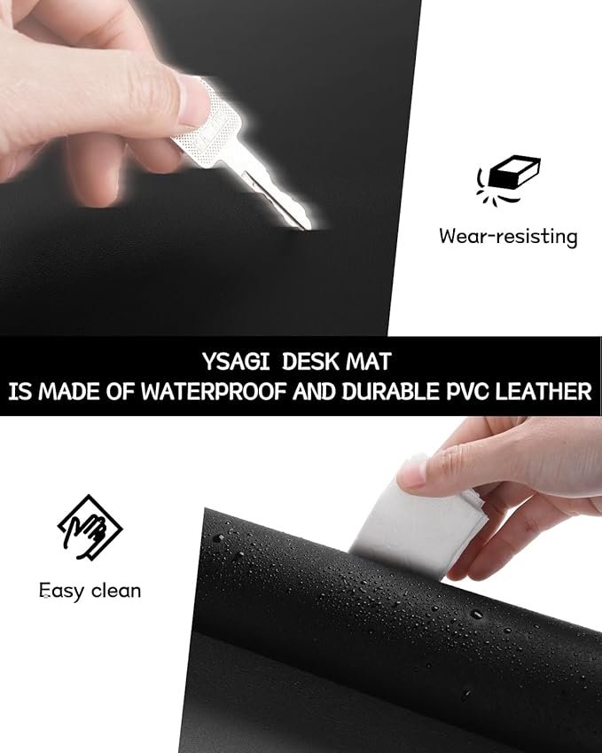 YSAGi Non-Slip Leather Desk Pad, Waterproof Laptop Computer Desk Keyboard Mat, Table Protector Blotter Mat, Large Mouse Pad for Office/Work/Home/Decor(Black, 23.6" x 13.7")