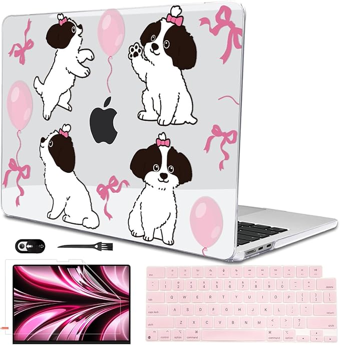 Compatible with A3240 Cover M4 MacBook Air 13.6 inch Case 2025 2024 2023 2022 Release A3113 M3 A2681 M2 Chip, Crystal Pattern Plastic Hard Shell Case for Mac Air 13 M4 Touch ID, Lovely Dog