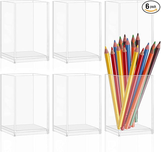 Acrylic Pen Holder,6 Pack Acrylic Pen Holder Clear Acrylic Pencil Pen Holder Cup Acrylic Pencil Cup Pencil Holder Clear Pen Holder Pencil Organizer Pen Holder Container for Office Desk Accessory