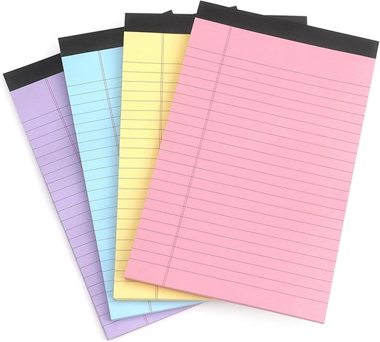 ZZTX Legal Pads Note Pads 5 x 8 Inch Lined Writing Pads, 50 Sheets Per Writing Pad, 4 Pack (Multicolor)