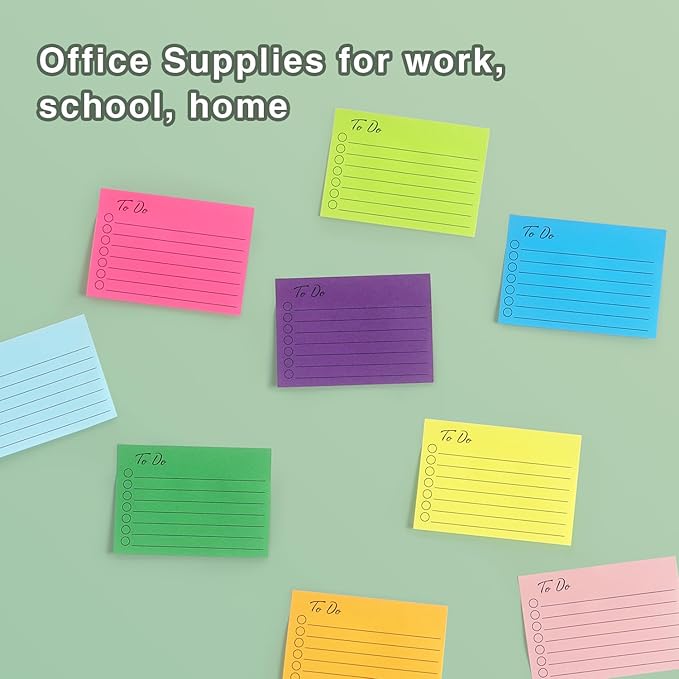 Eastern Wolf 9 Pads to Do Lined Sticky Notes, 9 Bright Multi Colors Self-Stick Note Pads, 3x4 Inch with Line Adhesive Memo Sticky Notes Notepad, 50 Sheet/Pad