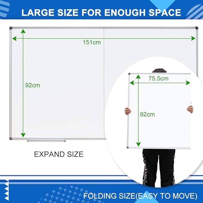 XIWODE Large Dry Erase White Board/Magnetic Foldable Whiteboard, 60 X 36 Inches, Silver Aluminium Frame