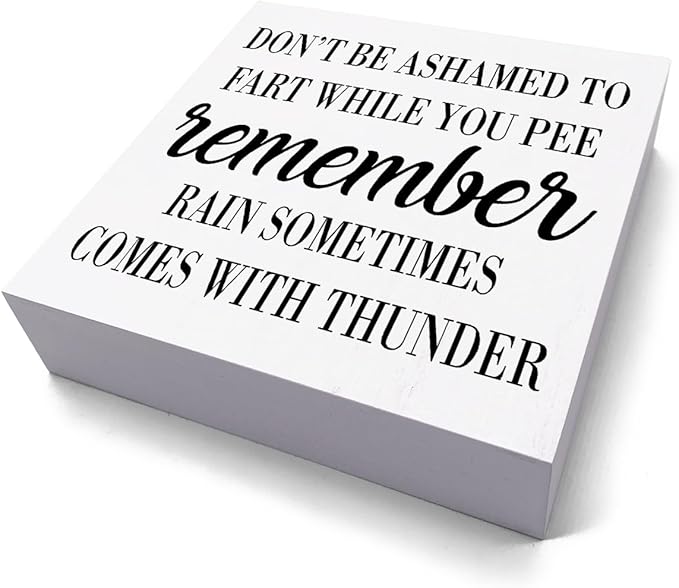 HTBIG Funny Bathroom Decor Desk Decor Wooden Box Sign Rustic White Wood White Plaque Box Sign for Home Farmhouse Bar Toilet Washroom Shelf Table Decoration Don't be Ashamed to Fart While Peeing Sign
