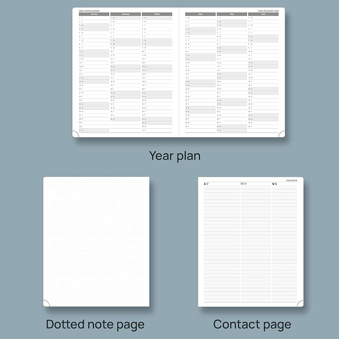 POPRUN 2026 Weekly & Monthly Planner Calendar, 8.5" x 10.5" Large, Horizontal Layout with Lined Sections, Jan. 2026 - Dec. 2026, Leather Hardcover, 100GSM Paper, Inner Pocket - Lavender