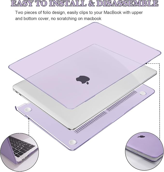 Compatible with MacBook Air 13 inch Case 2021 2020 2019 2018 M1 Chip A1932 A2179 A2337, Plastic Hard Shell Case Keyboard Cover Screen Film Dust Plug for MacBook Air 13 M1, Crystal Purple