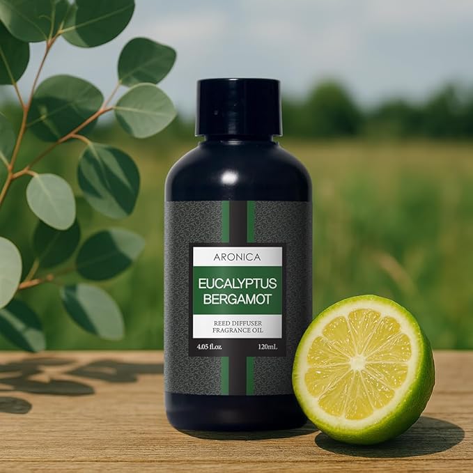 Aronica Reed Diffuser Refill 120ml_Eucalyptus & Bergamot Scent, Home Fragrance Replacement Scent Oil, Non-Toxin Natural Fragrance for Oriental Incense Sticks