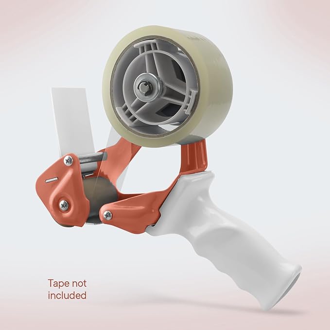 Heavy Duty Metal Frame Orange Packing Tape Dispenser 3 Inch Core with Special Ergonomic Handle, Tape Gun for Packing Boxes with Premium Tempered Steel Blade - for 2 inch Wide Roll