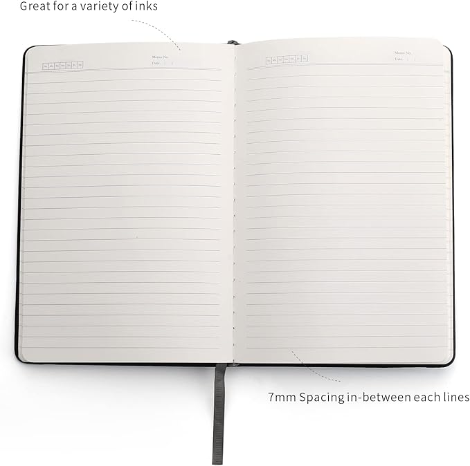 Deziliao Hardcover Notebook Journal 160 Pages, Lined Journal Notebooks for Work, 100Gsm Premium Thick Paper with Pocket, Medium 5.7"x8.4" （Black, Ruled）