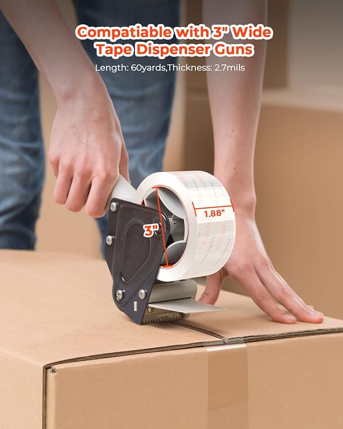MUNBYN Packing Tape, Heavy Duty Shipping Tape with Total 1080 Yards, 2.7mil, 1.88" *60 Yard(Per Rolls) Great for Shipping Packing Moving Mailing Office Storage, Clear Tape Refill for Dispenser