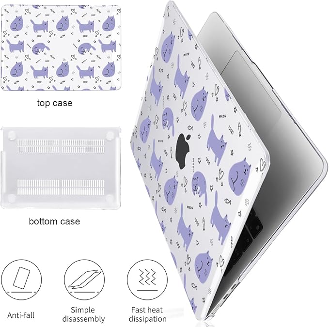 Case Compatible with MacBook Air 13.6 inch 2025 2024 2023 2022 M4 M3 M2 A3113 A2681 A3240 Cover with Liquid Retina Display Touch ID,Pattern Plastic Hard Shell for Mac Air M4, Cute Cat & Fish